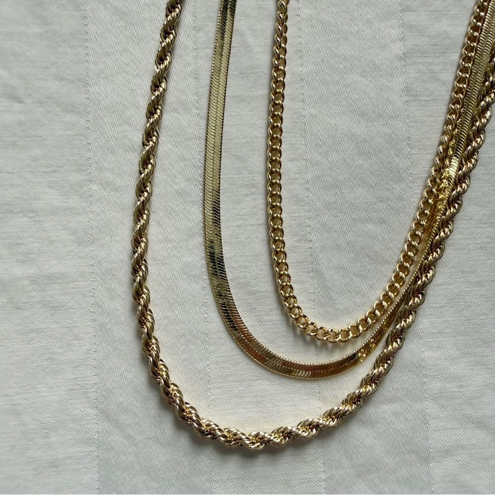 Yellow Gold Bundle of Chain Necklaces